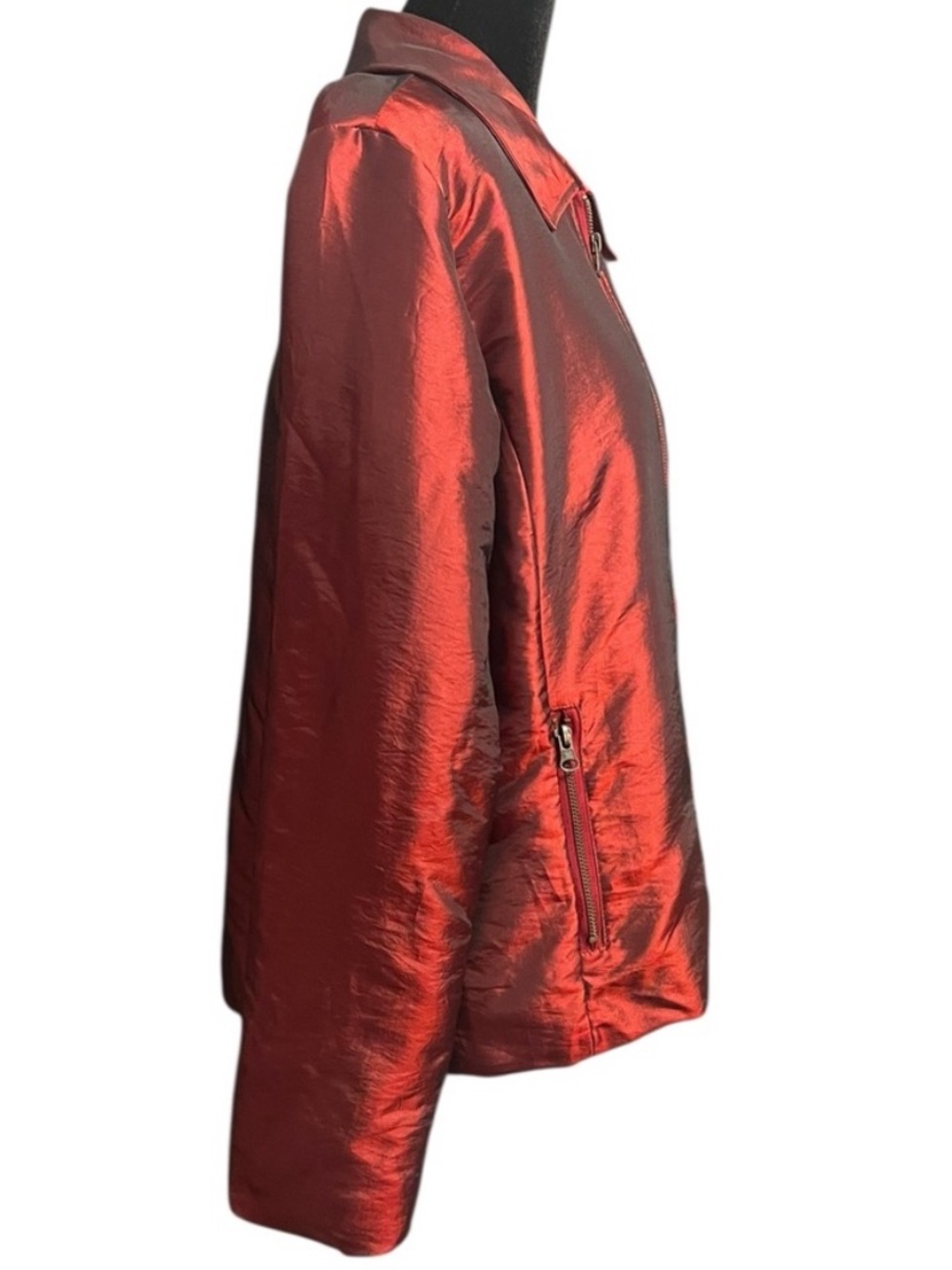 Chico's Red Shimmer Zip-Up Jacket Size M - Picture 1 of 7